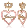 Crown & Pink Heart Drop Earrings