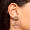 Crown & Pink Heart Drop Earrings