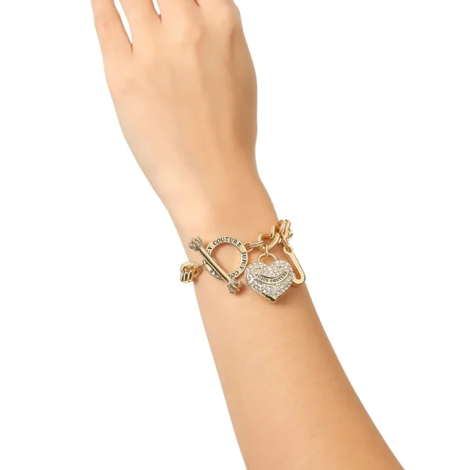 Crystal Heart Charm Toggle Bracelet