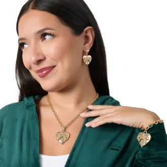 Quilted Double‑Heart Drop Earrings