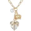 Heart, Crown, Pearl Charm Cluster Necklace