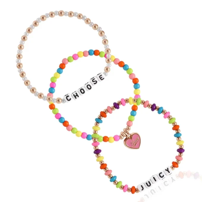 Kids Choose Juicy Heart Charm 3 Piece Stretch Beaded Bracelet Set