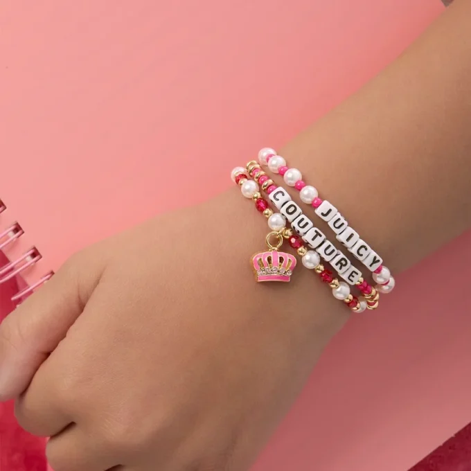 Kids Crown Charm 3 Piece Stretch Beaded Bracelet Set
