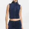 Mockneck Cotton Velour Zip-Up Vest