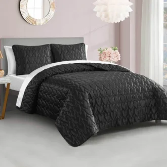 Satin Heart Stitched Quilt Set