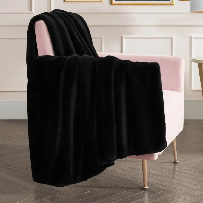 Solid Rabbit Mink Faux Fur Throw Blanket
