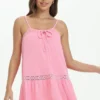 Towel Terry Lace Trim Tiered Dress